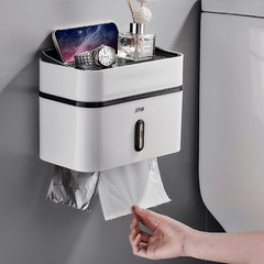 Plastic Double-Layer Toilet Paper Holder for Bathroom Without Drilling, Wall-Mounted Waterproof Tissue Box, Toilet Paper Stand, Bathroom Tissue Rack
