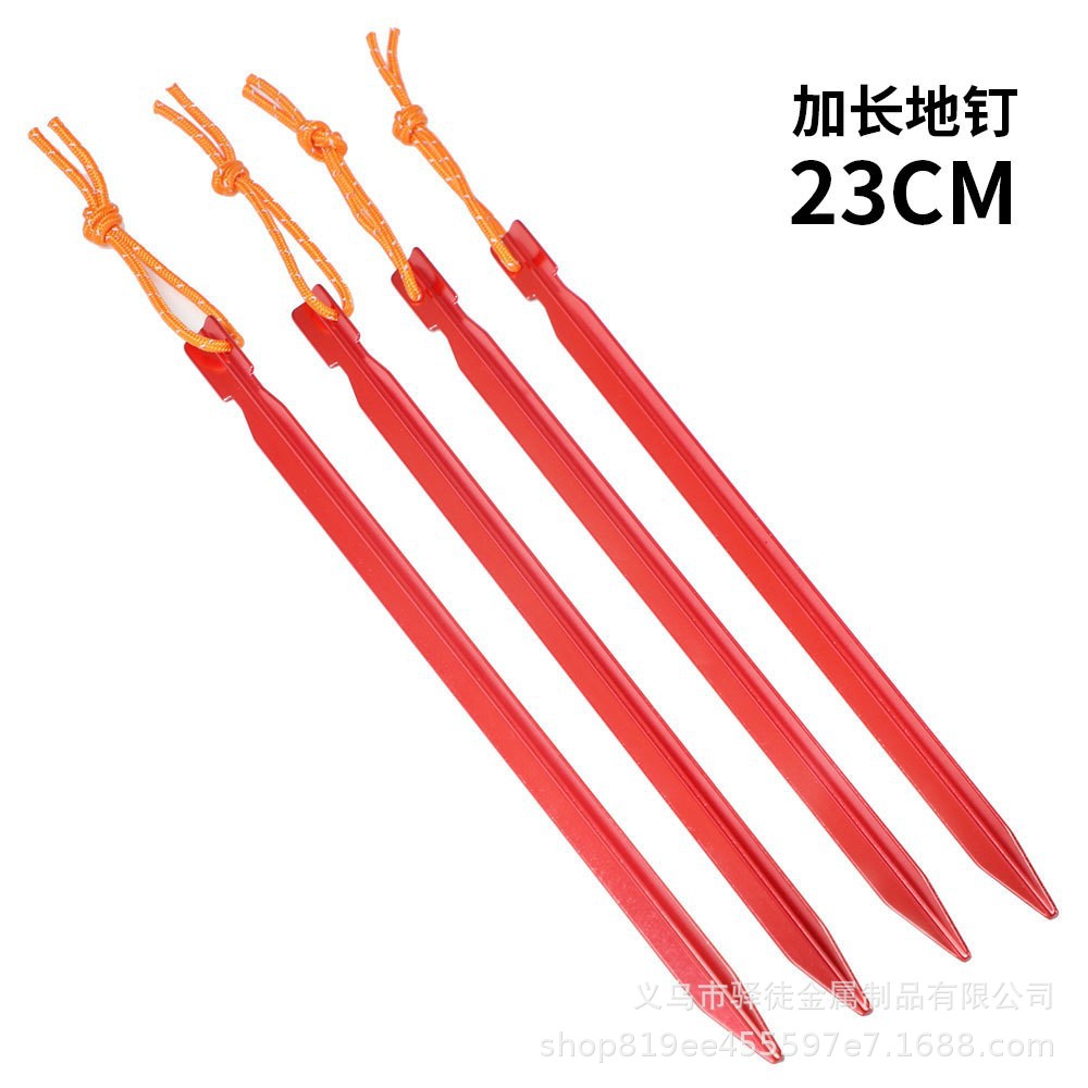 Outdoor camping tent with 23cm extended tent pegs, aluminum alloy triangular pegs with reflective cords, tent peg accessories wholesale