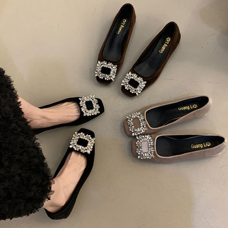 Square Toe Commuter High Heels, One-Leg Mary Jane Shoes, 2025 Spring New Thick Heel French Rhinestone Elegant Shoes