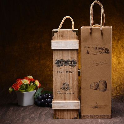 red wine Wooden box Wine Box red wine Gift box Wine Box solid wood Retro currency Gift bag