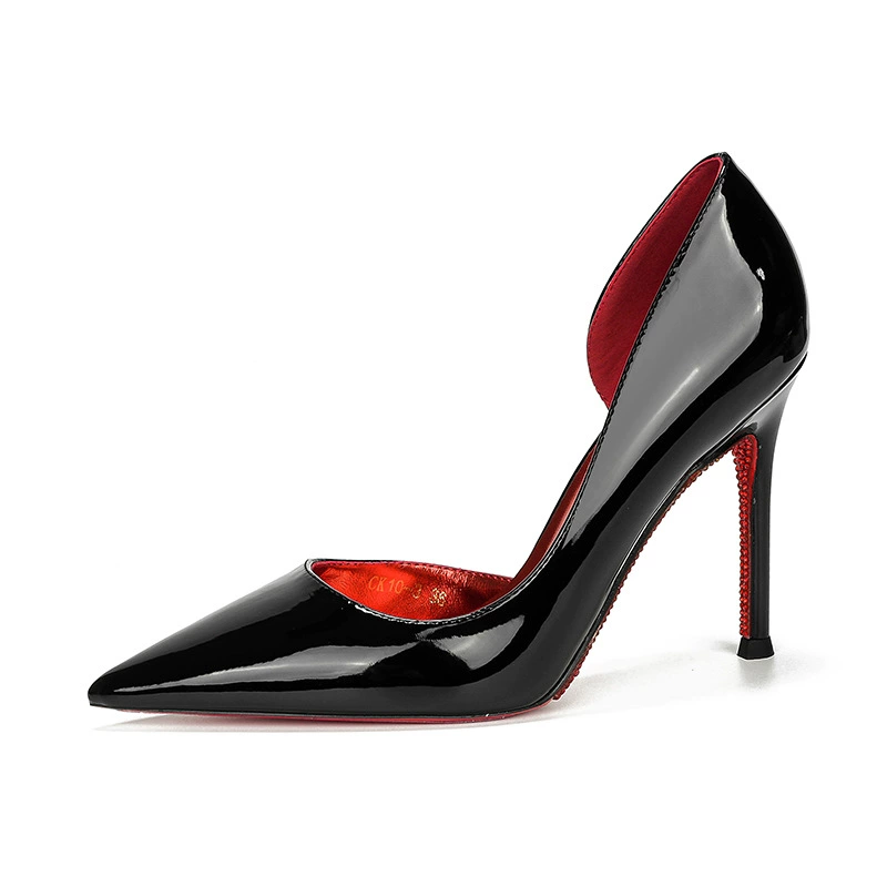 High-heeled Pointed-Toe Pumps, Nude/Black, Low-Cut Design, 6/8/10 cm Heels