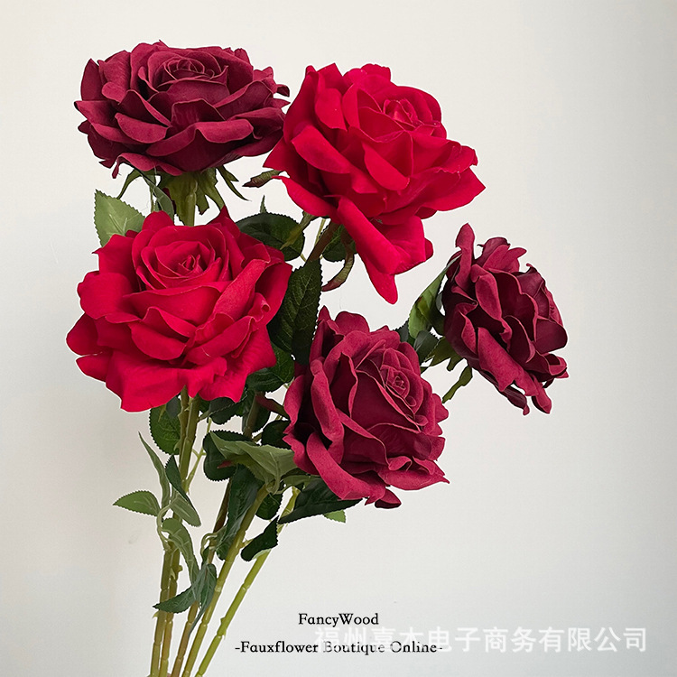 Simulation high quality flannel queen big rose rose waterfall photo props floral display red wedding