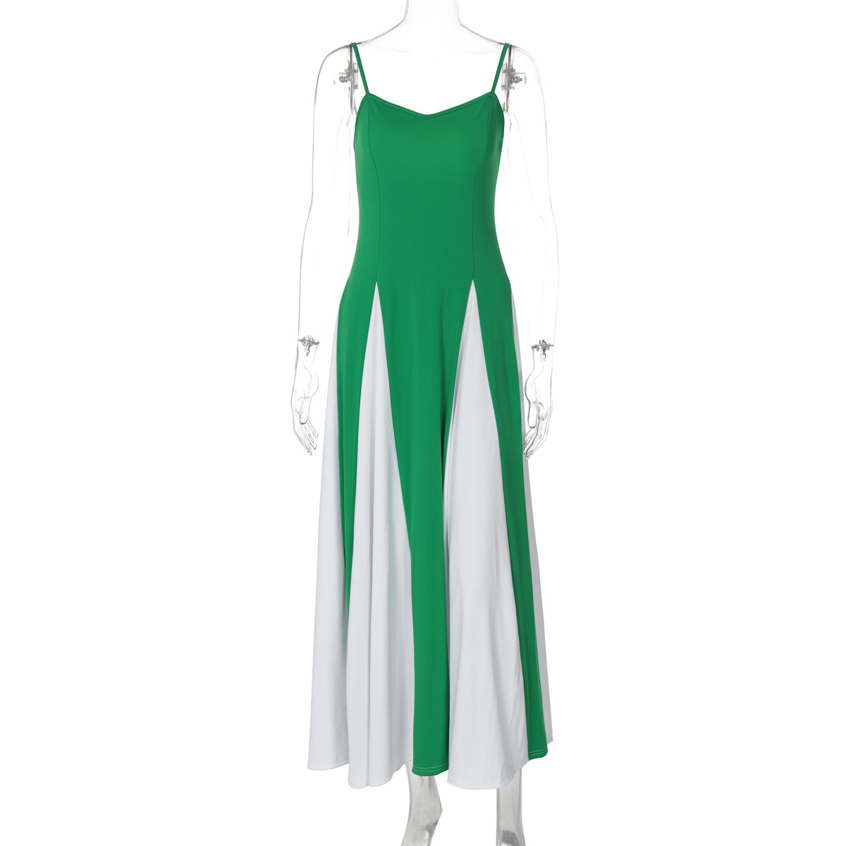Fashionable Women's Contrast Stitching Suspender Prom Evening Dress_voghion.com