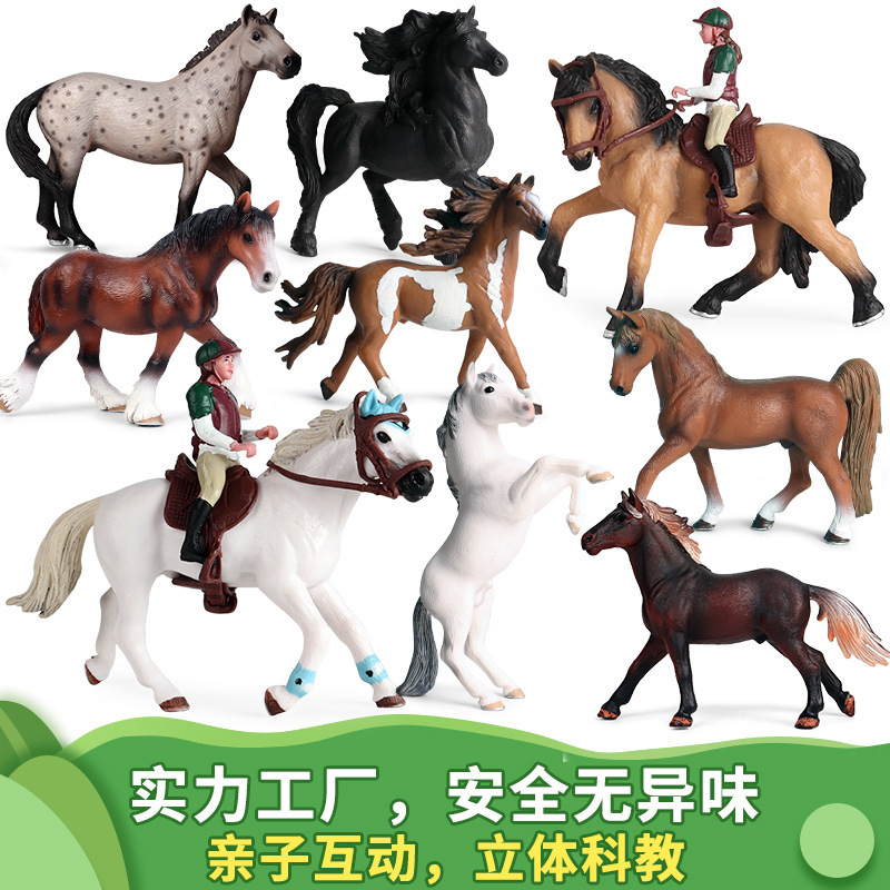 Cross-Border Realistic Animal Model Competition Rider Jockey Saddle Stallion Horse Scene Decoration Equestrian Set Gift