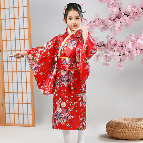 Ethnic style girls kimono Japanese formal dress traditional improved printed cardigan pajamas robe suit stage performance clothes