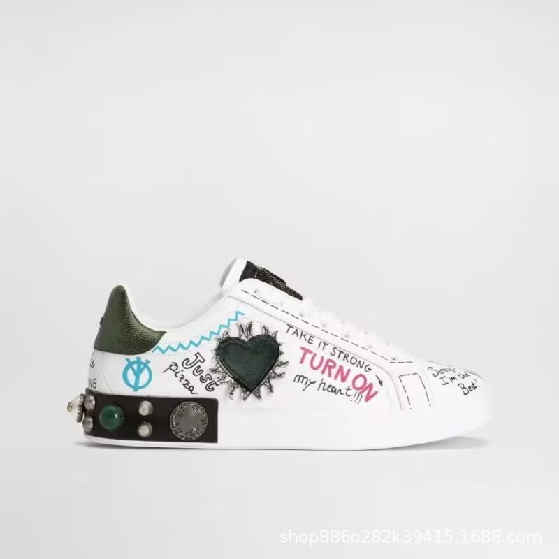 欧洲站dg新款女士拼接时尚低帮运动鞋5D印花涂鸦系带休闲鞋男潮牌