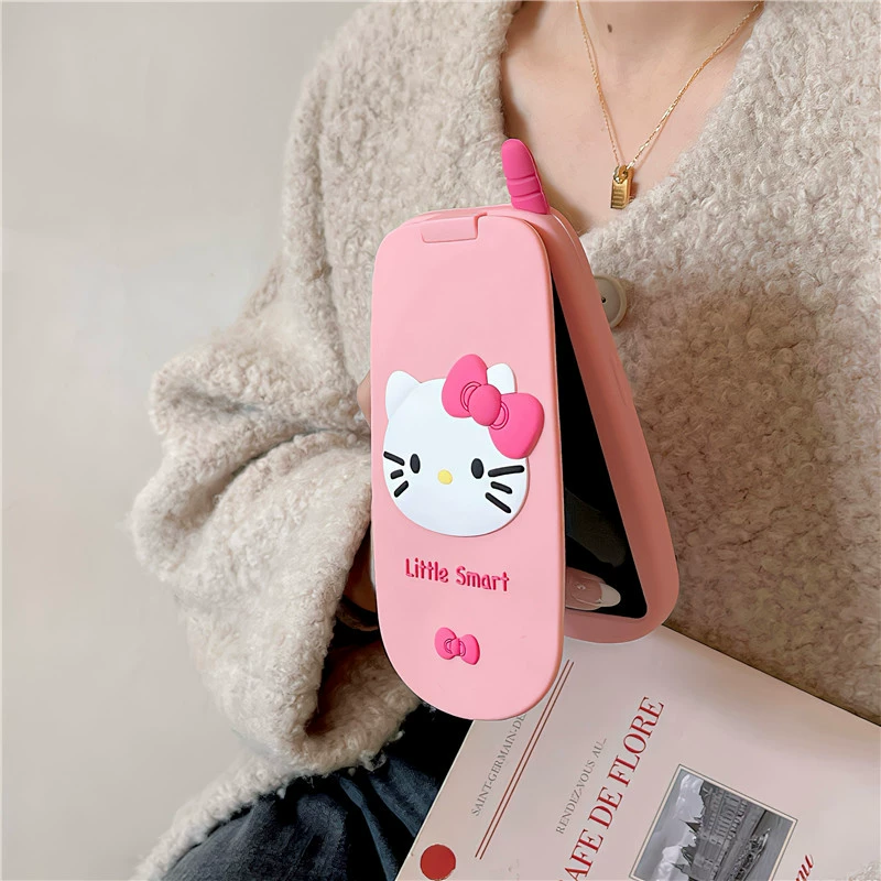 Cartoon flip mirror KT cat iPhone14/13 for 12/11 Apple 16/15PROMAX mobile phone case