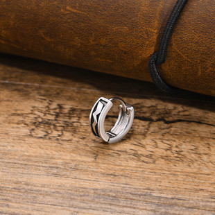 Stainless Steel Lightning Earrings Steel Color Men's Simple Stylish Retro Ring Eh-669