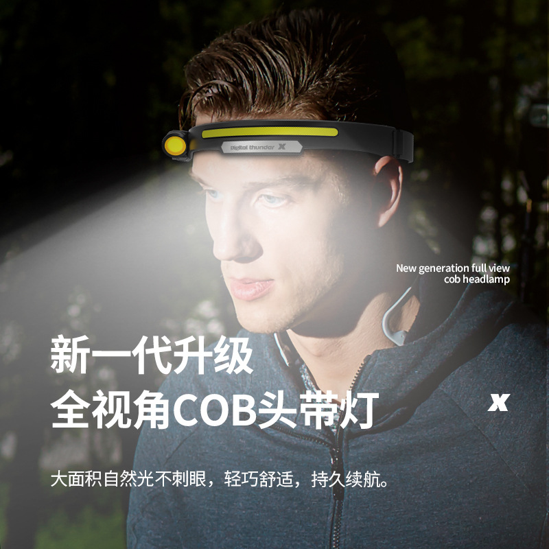 Carga USB transfronteriza a prueba de agua fuente de luz dual LED Faro de marcha lámpara de minero al aire libre inducción de pesca nocturna faro de luz fuerte