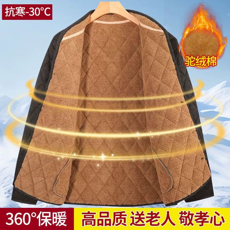 Мужская зимняя куртка из верблюжьей шерсти и хлопка для людей среднего и старшего возраста, очень большого размера, утолщенное и теплое хлопковое пальто для пап.