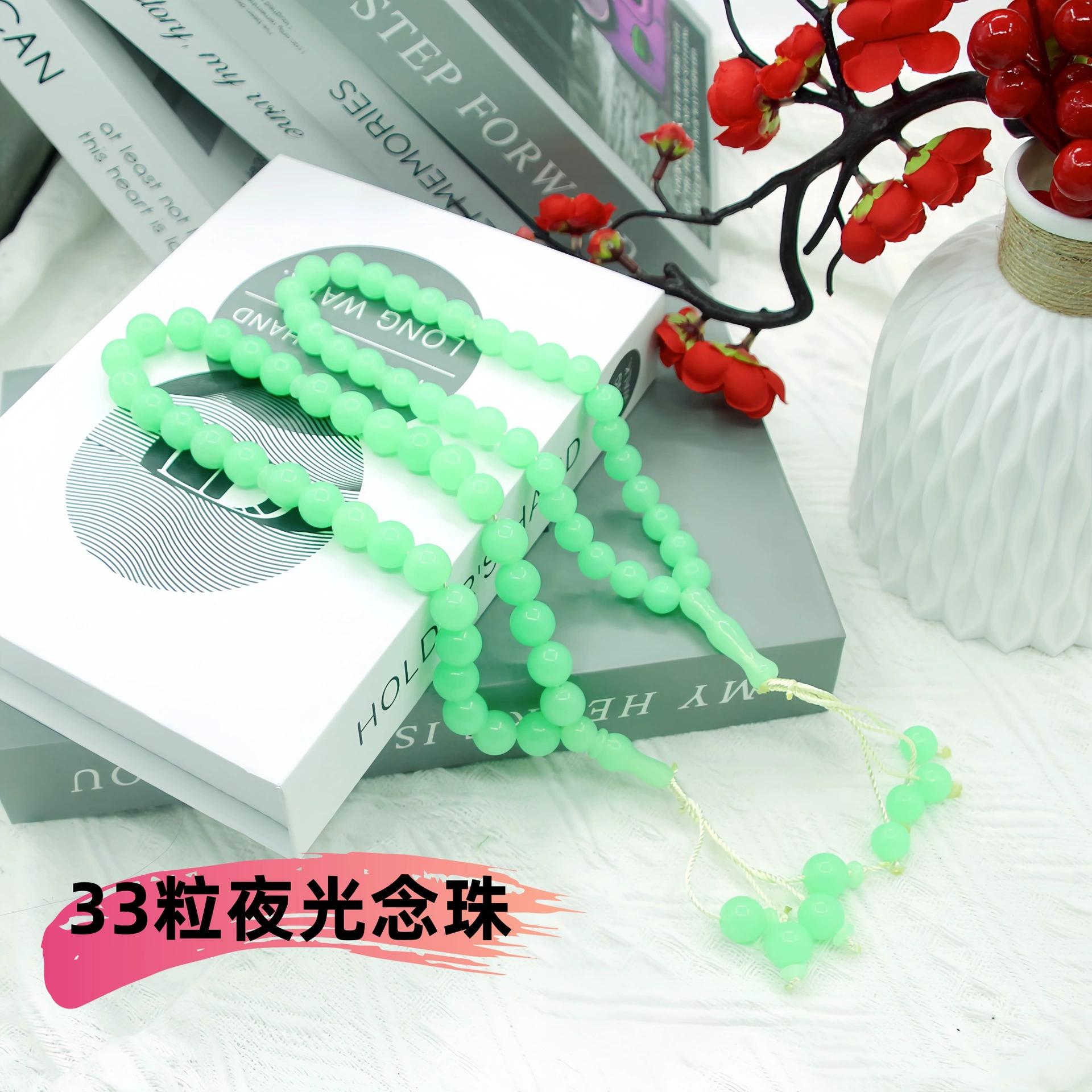 Популярные в TikTok мужские и женские браслеты из 99-ти частей, 8 мм, светящиеся камни, ледяной свет, светло-зеленые четки, ювелирные изделия напрямую от производителя.