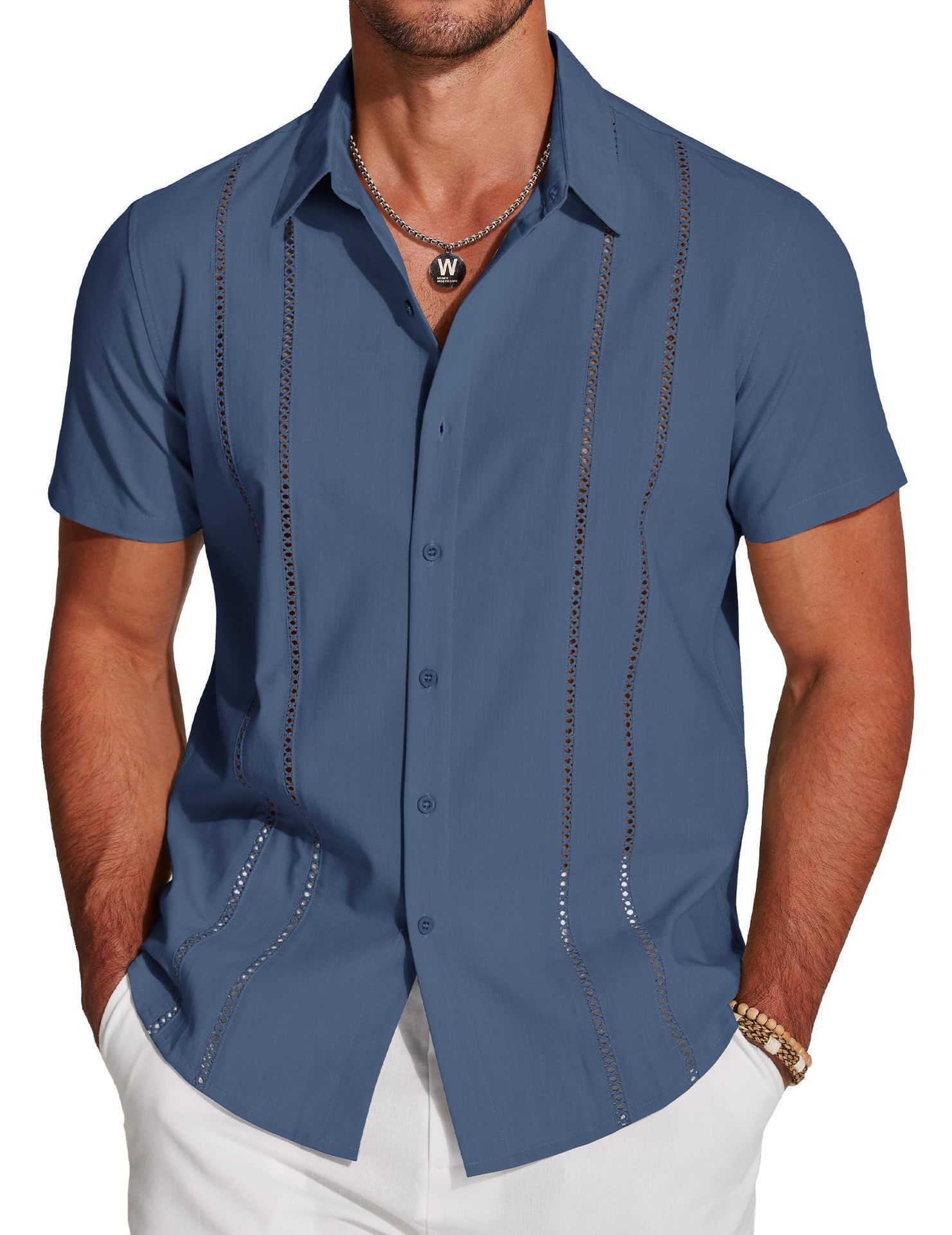 Camicia da uomo versatile, nuova moda, tinta unita, manica corta, stampa digitale 3D_voghion.com
