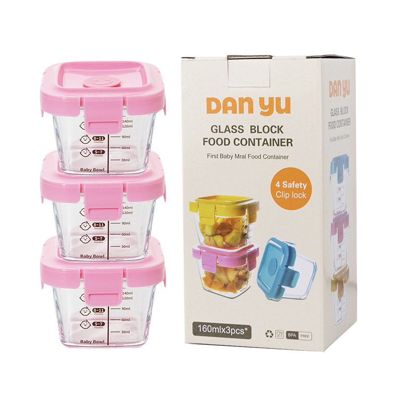 Tres juegos de alto silicio de vidrio de silicio para bebés, caja de alimentos suplementarios para bebés, recipiente de almacenamiento sellado para microondas resistente al calor