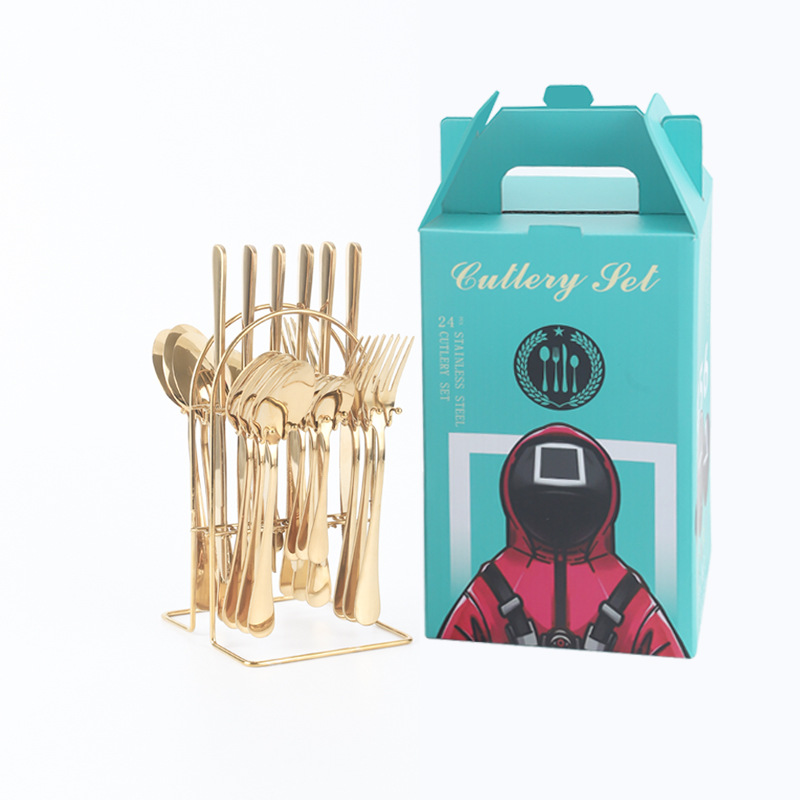 Amazon transfronteriza 1010 vajilla de acero inoxidable conjunto de 24 piezas cuchillo de filete occidental, tenedor y cuchara traje de celebridad de Internet regalo de vacaciones