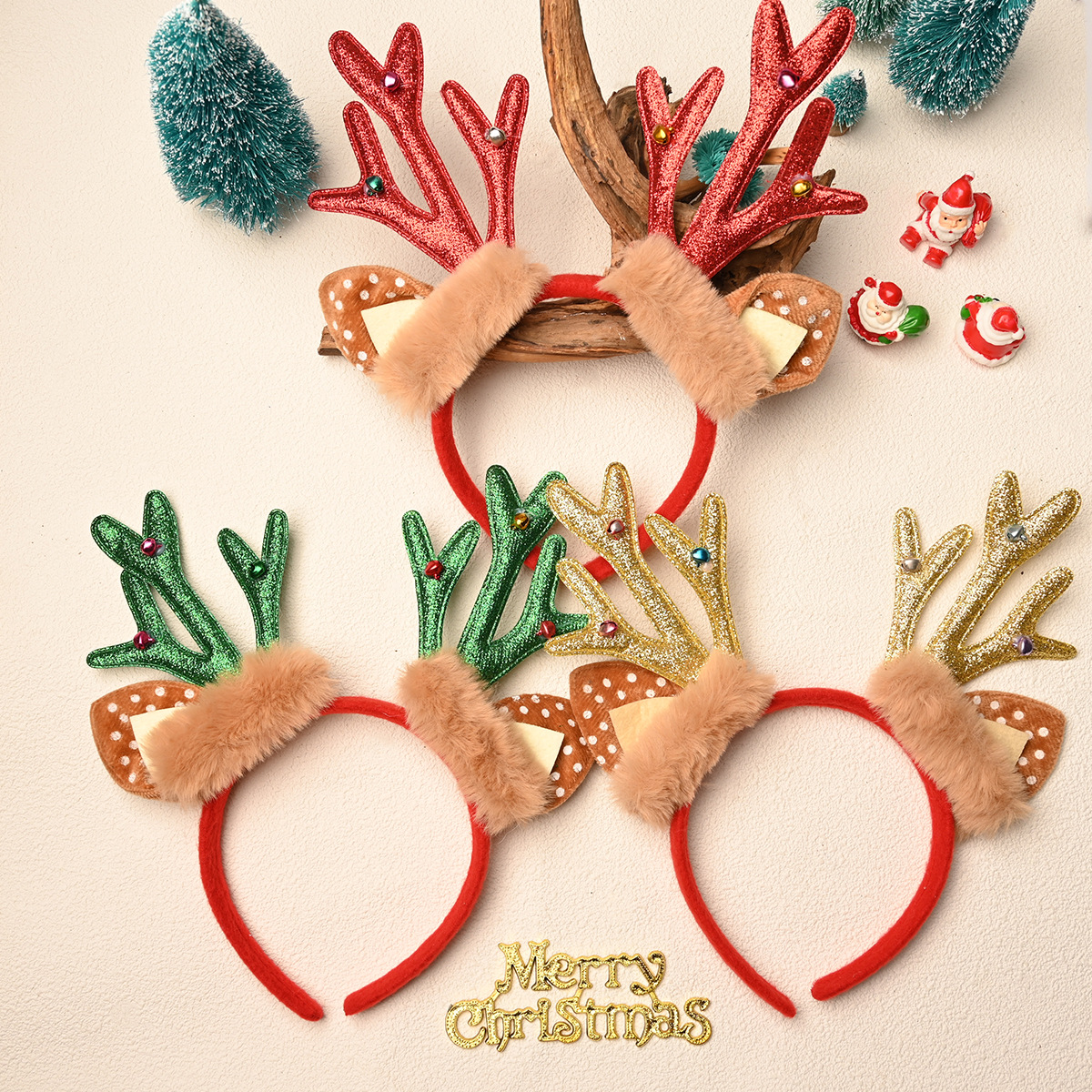 Cruz-frontera Navidad corneta lentejuelas campana diadema horquilla de Navidad dulce lindo fiesta diadema accesorios para el cabello tocado