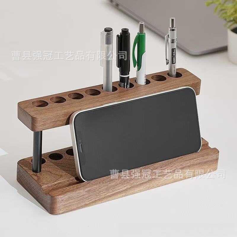 Vintage Wooden Pen Holder Office Desktop Stationery Sign Pen Storage Pen Holder Multi-Cell Phone Holder Wooden Storage Rack