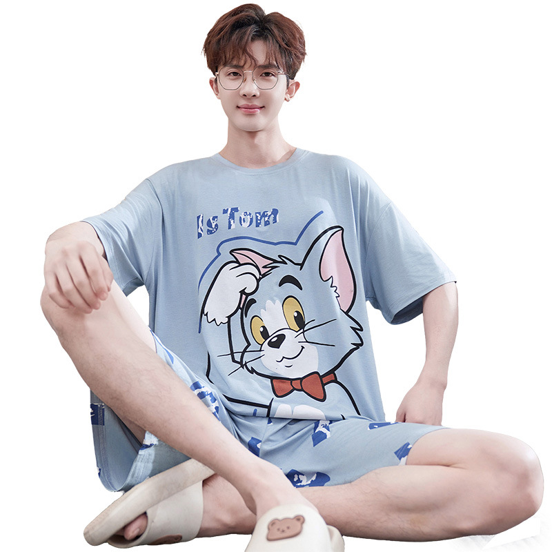 Men's Summer Pajamas, Cat and Mouse Short-Sleeved Modal 2026 New Style Youth Home Wear Plus Size Set 5