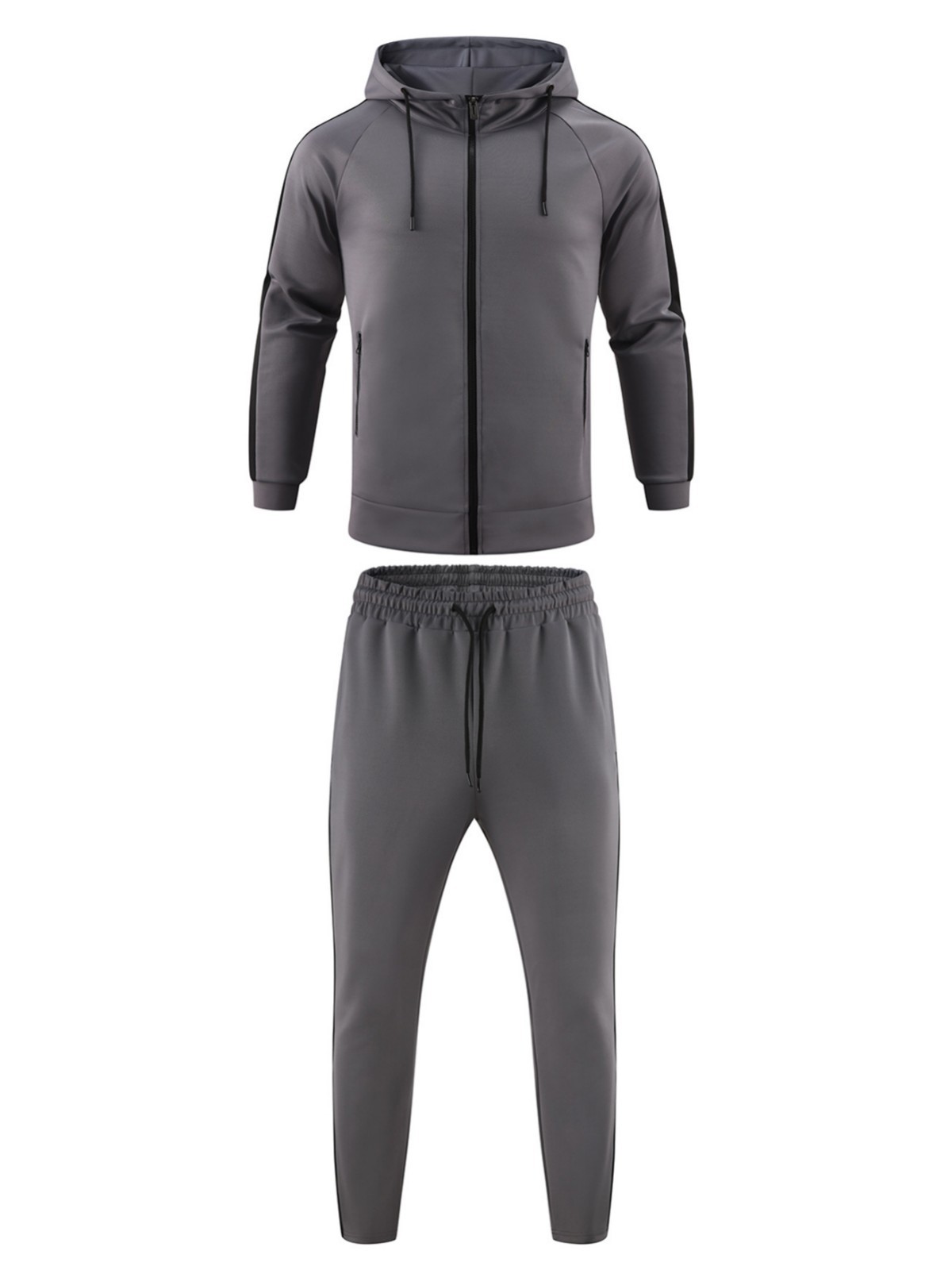 欧米の男性カジュアルスポーツスーツファッションジッパーフードコートフィットネスパンツ男女ランニング2点セット