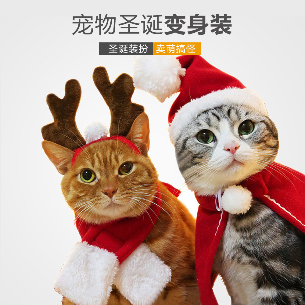 Amazon Pet Christmas Cape Hat Holiday Suit Dog Transformation Christmas Dress up Clothes Small Dogs