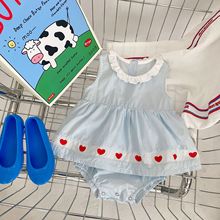 2026夏款婴幼儿童全棉拼接爱心透气连体衣服女宝宝连身哈衣爬服