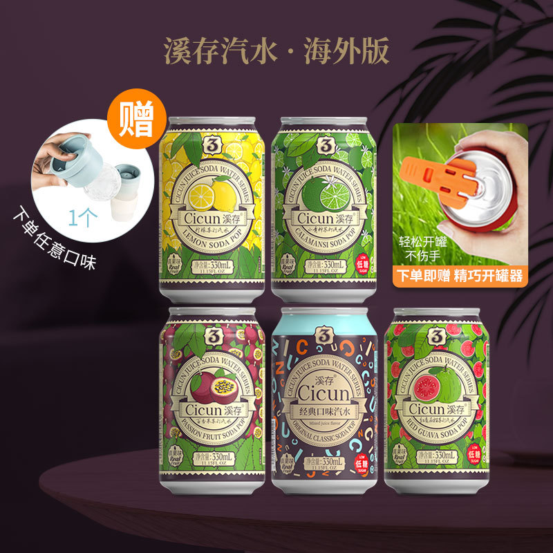 溪存苏打水真果汁口味气泡水碳酸汽水尝鲜装330ml*5罐装