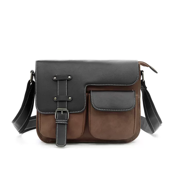New frosted leather single-shoulder men's bag with multiple pockets, business men's small messenger bag, casual retro crossbody bag