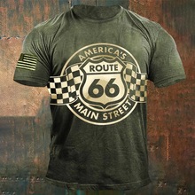 2023男装夏季新款美式复古美国印花舒适短袖套头圆领简约T恤上衣