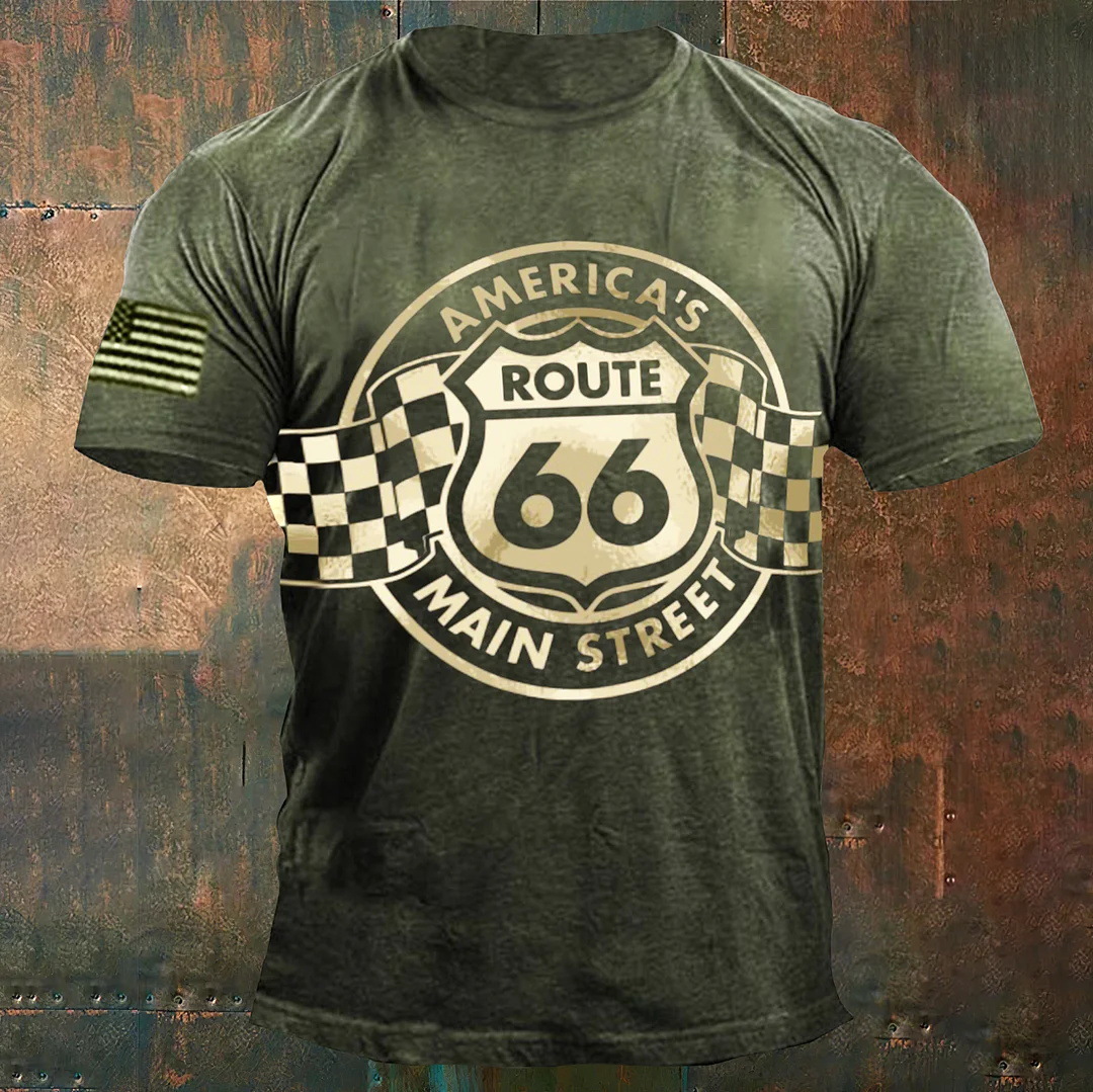 2023男装夏季新款美式复古美国印花舒适短袖套头圆领简约T恤上衣