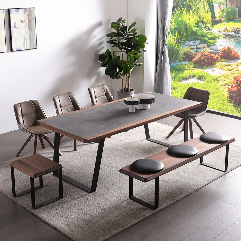 G3YN易木挪亚家具火星岩餐桌北美黑胡桃木现代简约长方形岛台桌椅