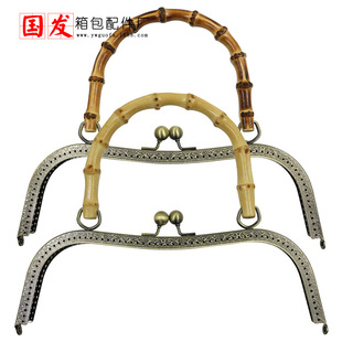 27CM concave waist M-shaped real bamboo handle gold pinhole natural bamboo handle hand-held gold bronze