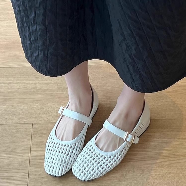 シープスキンバージョン~ニッチレトロ中空織りワンストラップシューズ女性用2025夏新作フラットメリージェーンシューズ|undefined