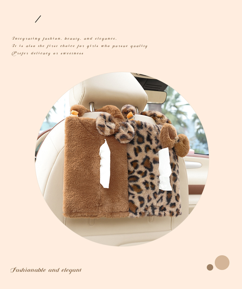 Leopard Print Car Tissue Box, Fashionable Cross-Border Multifunctional Hanging Tissue Box for Car, Creative Car Tissue Hanging Bag