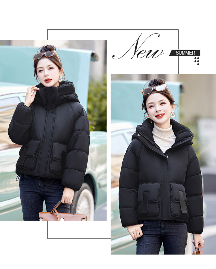 sieviešu īss korejiešu 2024. gada ziemas apģērbs, jauna brīva kokvilnas maza un bieza maizes jaka, moderna dūnu jaka_voghion.com