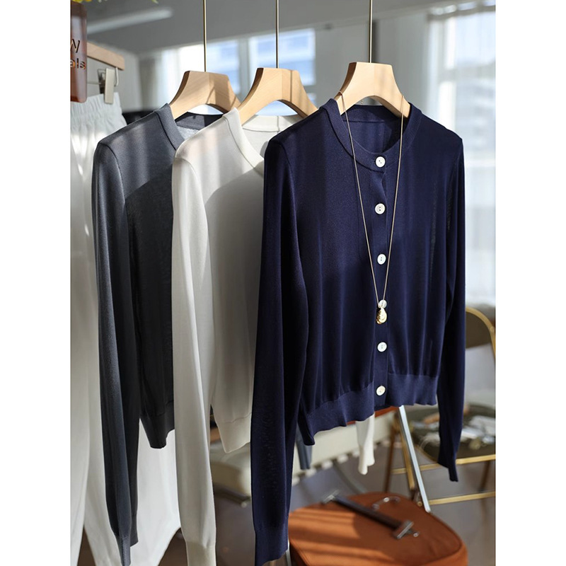 100% Lenzing Tencel! Oversized Shell Button Knit Cardigan, Thin and Cool, Short Round Neck Top for Women, Air Conditioning Shirt