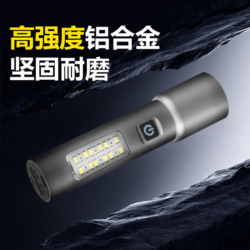 跨境新款白激光+COB手电筒USB充电户外变焦红光警示LED小手电筒|undefined