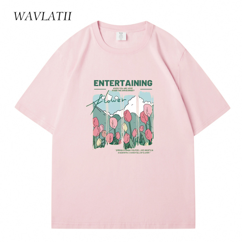 WAVLATII 女性新しいコミック花プリント T シャツ女性 Be|undefined