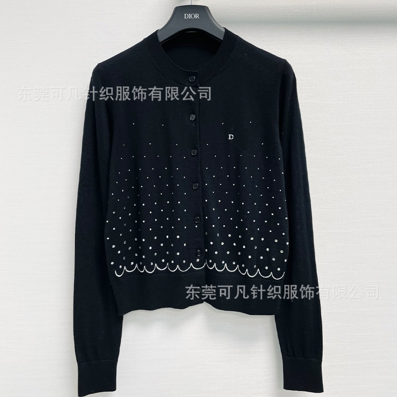 D brand early autumn round-neck fashionable casual women's knit cardigan, casual retro versatile embroidered round-neck outerwear