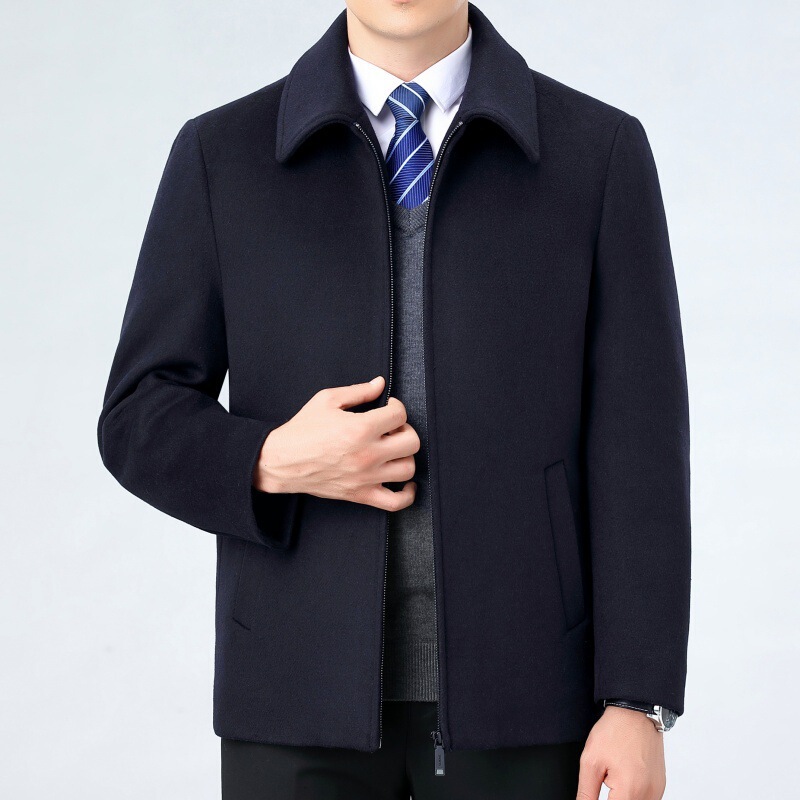 Woolen Woolen Jacket for Middle-Aged Men, Business Duck down Lining, Cashmere Lapel Jacket, Winter Dad Wear Thickeneded Top