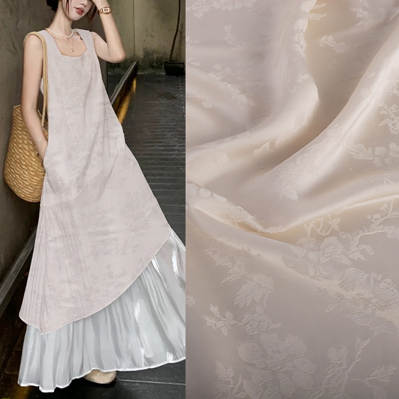 《花之恋》国潮源头厂家中国风提花布料植物真丝连衣裙服装面料