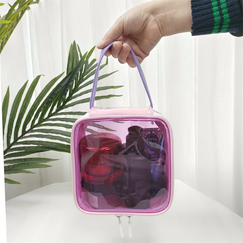 Nueva bolsa de cosméticos de PU de Amazon, bolsa de almacenamiento de sensación avanzada de gran capacidad personalizada, bolsa impermeable, bolsa de lavado transparente coreana