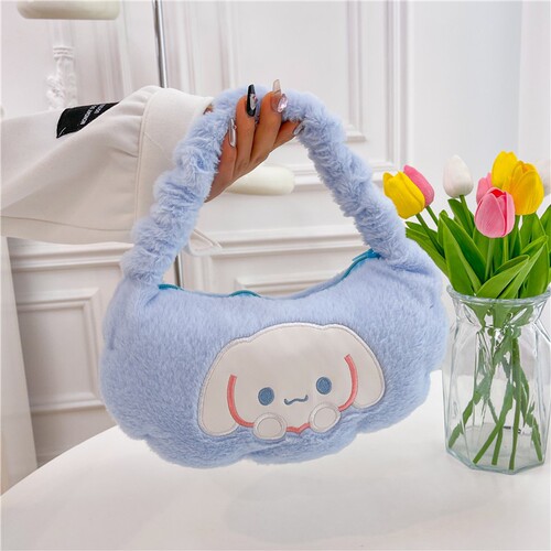 Sanrio Plush Cartoon Handbag Kuromi Shoulder Cosmetic Bag Winter New Style Girls Soft Cute Underarm Bag