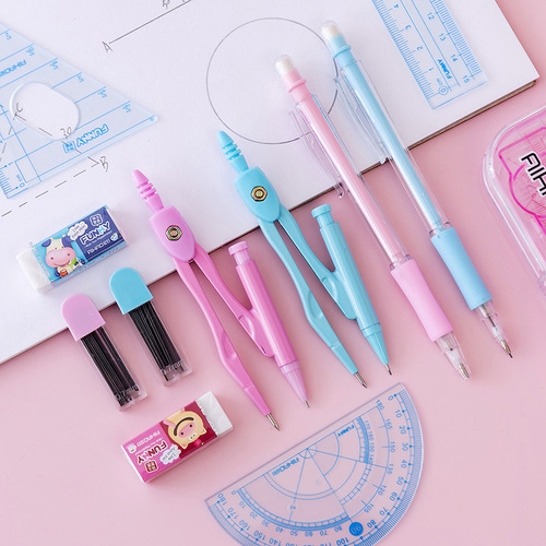 Compass set student ruler stainless steel metal practical junior high school student exam drawing and making drawing tool