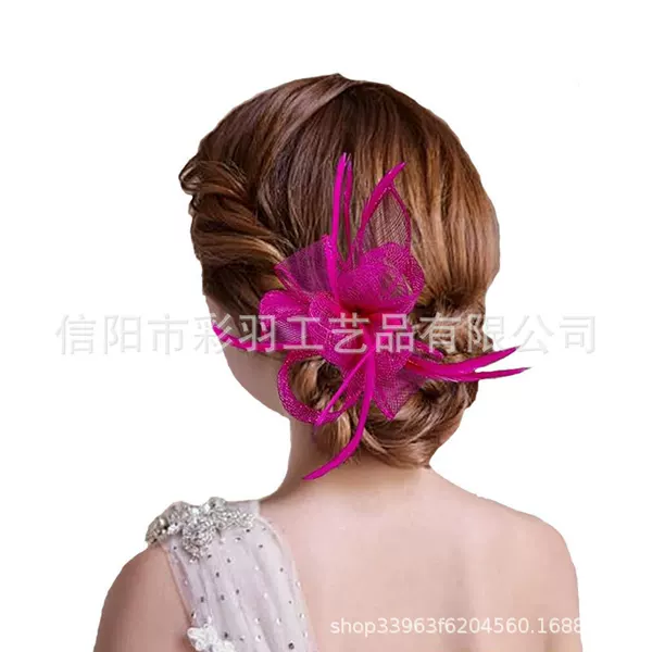 Feather and linen fascinator hair clip for bridal photoshoots, evening party fascinator decoration, bobby pin for horse racing events and banquets