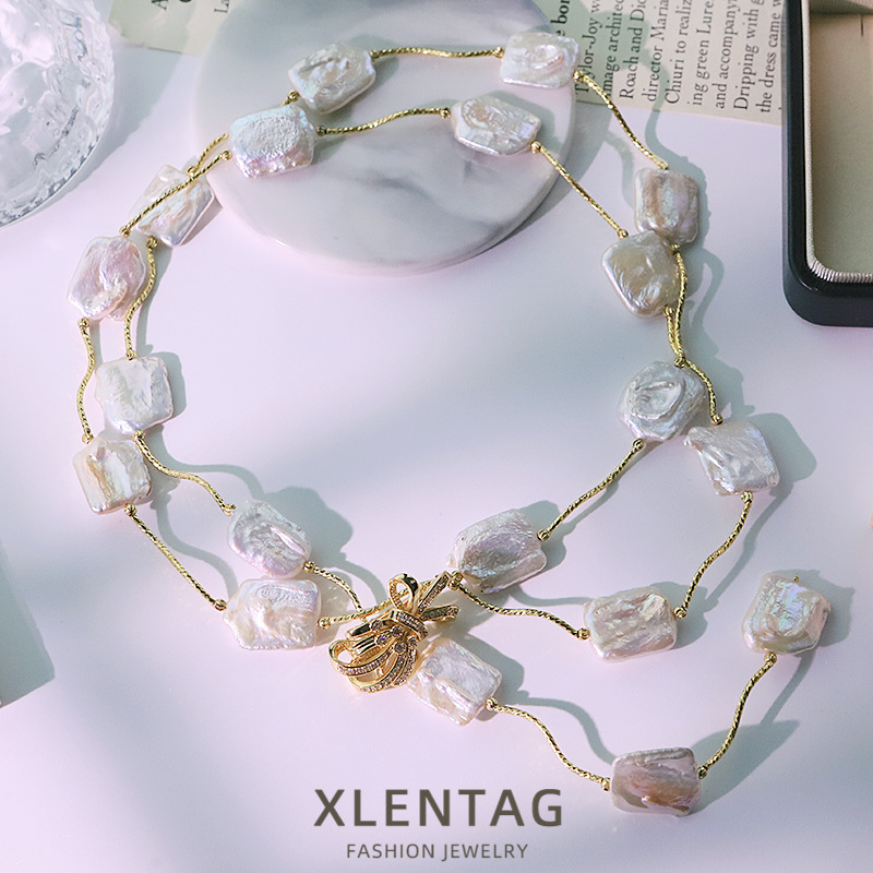 Collar de suéter de perlas naturales de agua fresca collar barroco temperamento nicho de lujo ligero de alto nivel joyas dulces chapadas en oro 18k