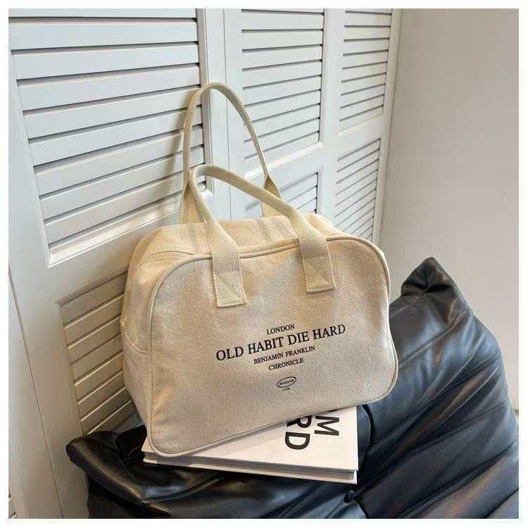 Canvas Bag Women's Large-Capacity Short-Distance Business Trip Luggage Bag Versatile Storage Cloth Bag Satchel Shoulder Armpit Travel Bag