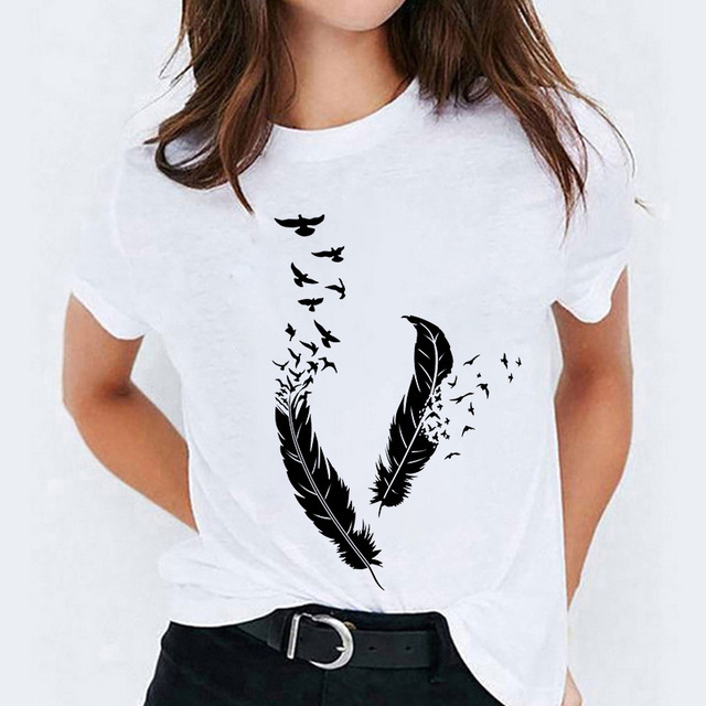 Watercolor Feather Bird Cartoon Print shirt  NSATE61304