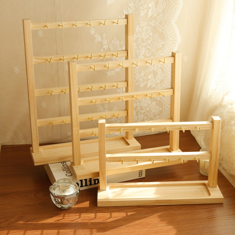 Key Chain Display Rack Solid Wood Hook Multi-Layer Jewelry Rack Small Jewelry Hook Hanger Earrings Bracelet Display Rack