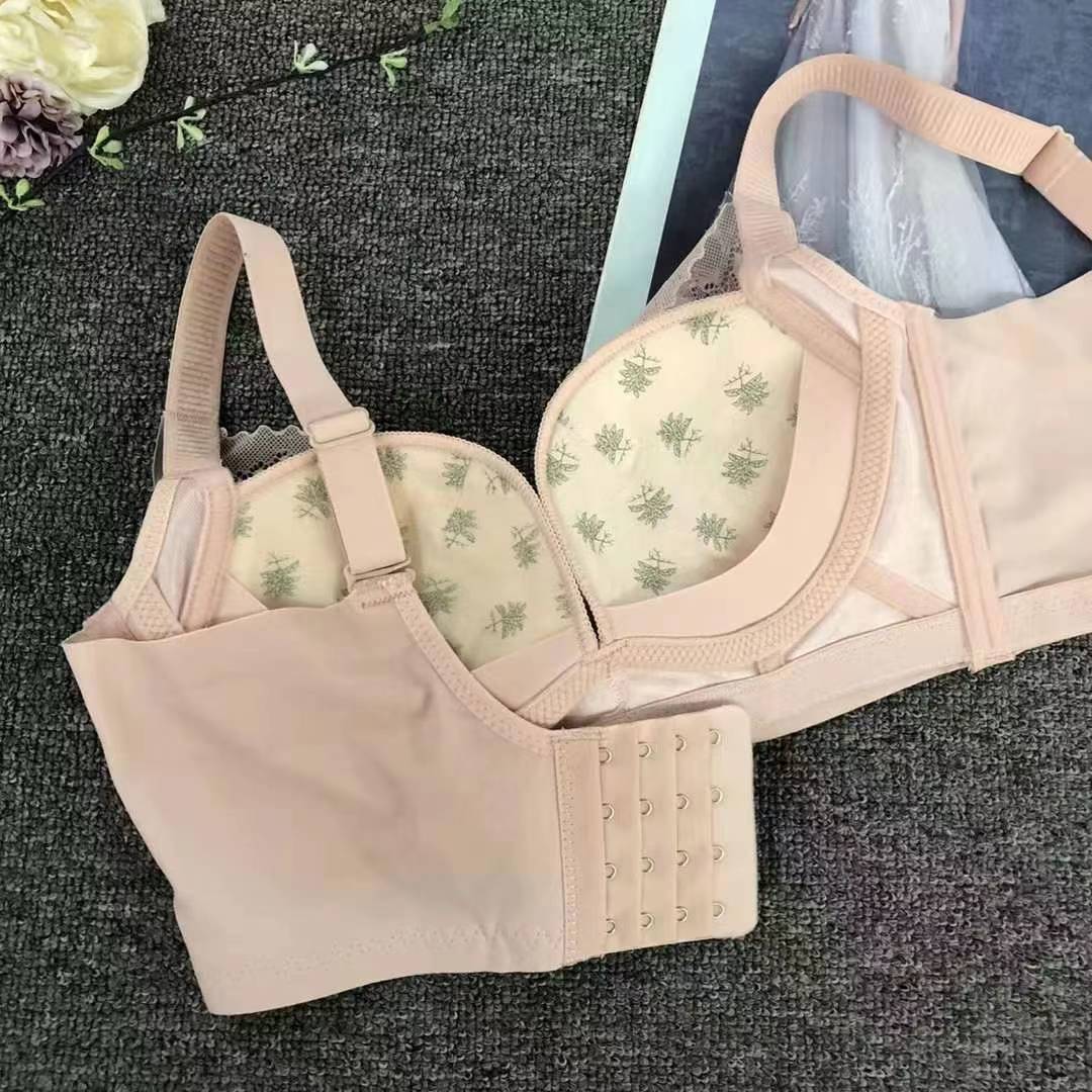 Nuevo sujetador de alta calidad de moda de encaje Jacquard transpirable y cómodo ajuste lateral de pecho de botón múltiple ropa interior