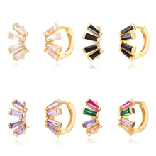 S925銀針跨境熱賣歐美輕奢彩色鋯石耳環幾何形不規則對稱耳釘耳扣