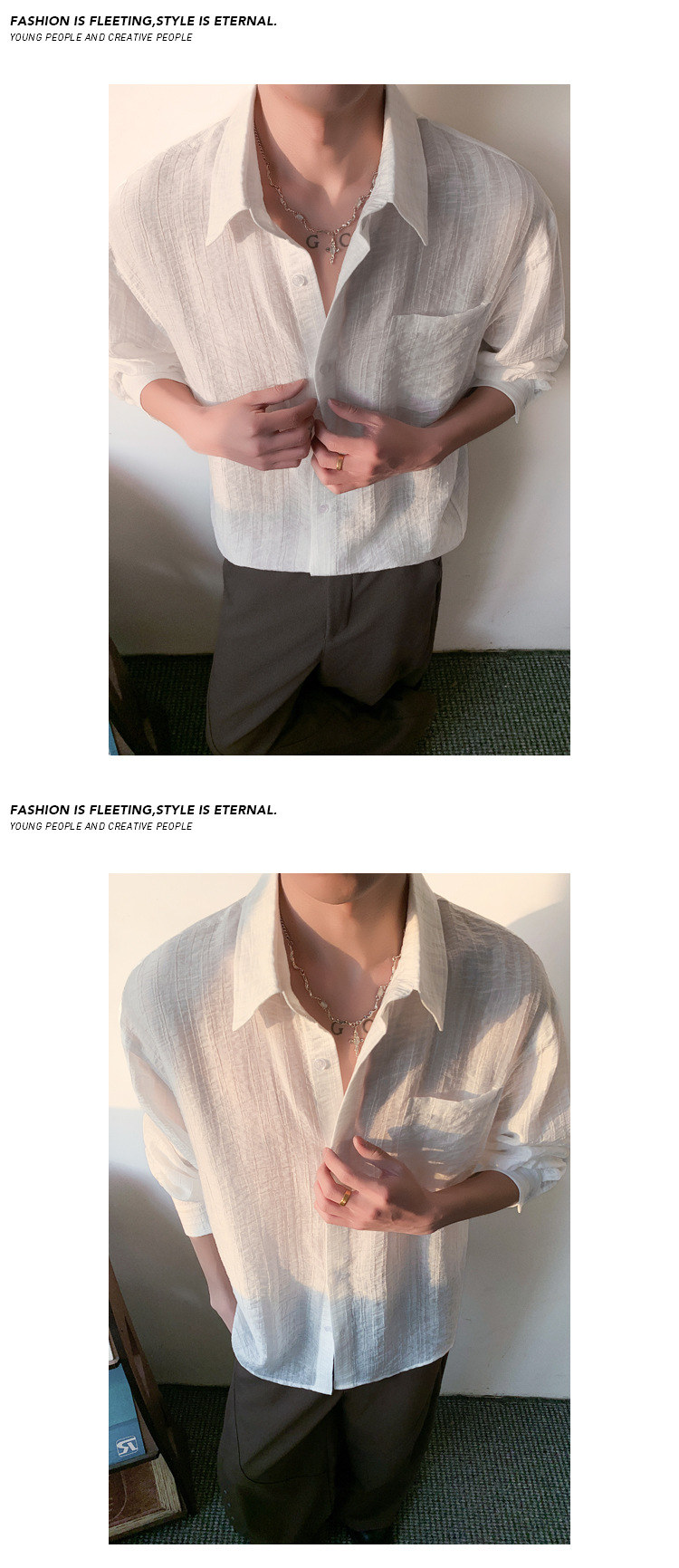Retro Textured Men's Shirt With Collar And Long Sleeves Solid_voghion.com